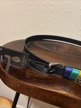 Kurt Geiger | Accessories | Black Belt With Rainbow Metallic Accent ...